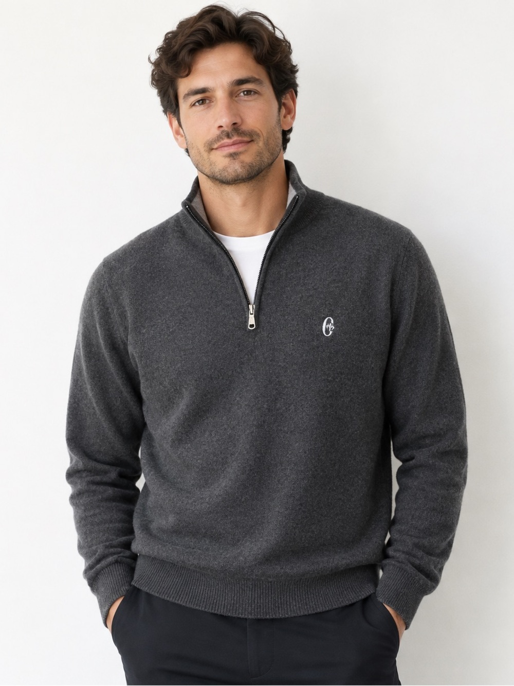 Conte of Florence Men’s Cashmere Quarter Zip Sweater Grey L NWT Made in Italy